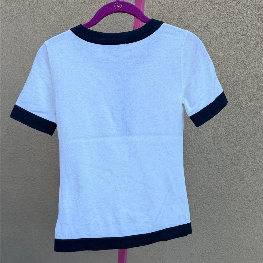 Lauren Ralph Lauren White Short Sleeve Henley Tee with Navy Trim - Picture 3 of 5